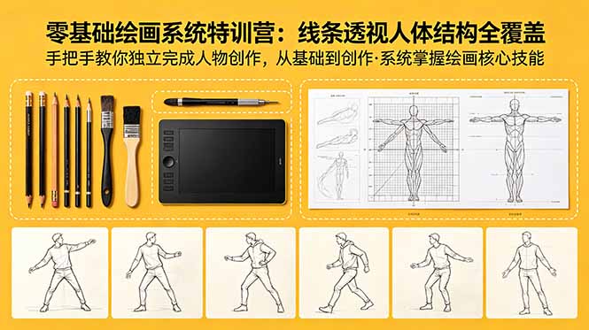 零基础绘画系统特训营：线条透视人体结构全覆盖，手把手教你独立完成人物创作-旺仔资源库