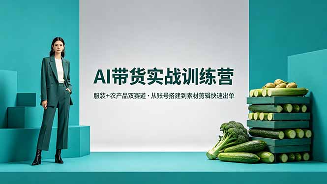 AI带货实战训练营，服装+农产品双赛道，从账号搭建到素材剪辑快速出单-旺仔资源库