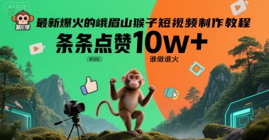 最新爆火的峨眉山猴子短视频制作教程，条条点赞10w+，谁做谁火【教程+提示词】-旺仔资源库