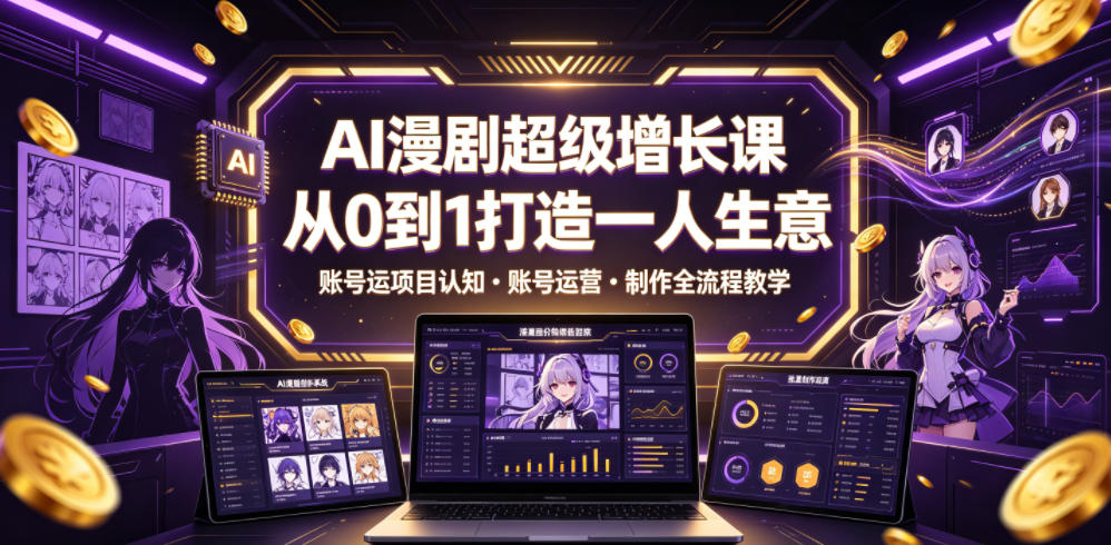 AI漫剧超级增长课，从0到1打造一人生意，项目认知・账号运营・制作全流程教学-旺仔资源库