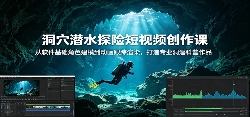 洞穴潜水探险短视频创作课:从软件基础角色建模到动画跟踪渲染,打造专业洞潜科普作品-旺仔资源库