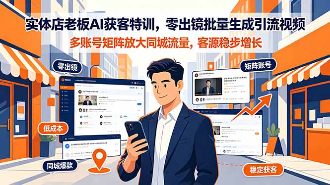 实体店老板AI获客特训，零出镜批量生成引流视频，多账号矩阵放大同城流量，客源稳步增长-旺仔资源库