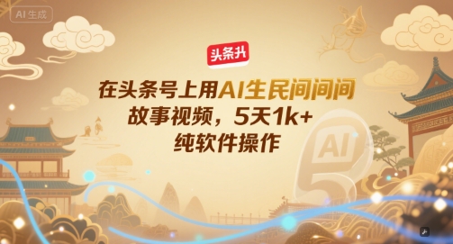 在头条号上用AI生民间故事视频，5天1k+，纯软件操作-旺仔资源库