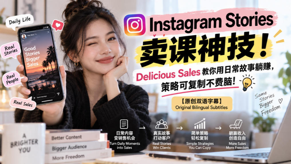 Instagram Stories卖课神技!Delicious Sales教你用日常故事躺賺,策略可复制不费脑!【原创双语字幕】-旺仔资源库