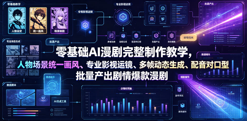 零基础AI漫剧完整制作教学，人物场景统一画风、专业影视运镜、多帧动态生成、配音对口型，批量产出剧情爆款漫剧-旺仔资源库