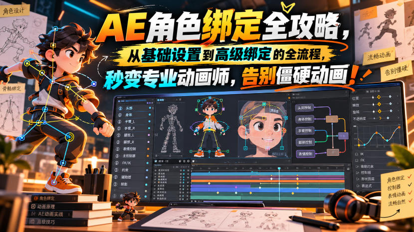 【无水印】AE角色绑定全攻略，从基础设置到高级绑定的全流程，秒变专业动画师，告别僵硬动画！【原创双语字幕】-旺仔资源库