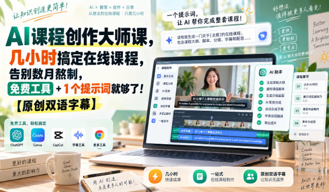 AI课程创作大师课，几小时搞定在线课程，告别数月熬制，免费工具+1个提示词就够了！【原创双语字幕】-旺仔资源库