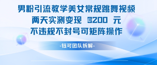 男粉引流教学美女常规跳舞视频两天实测变现1k+，不违规不封号可矩阵操作-旺仔资源库