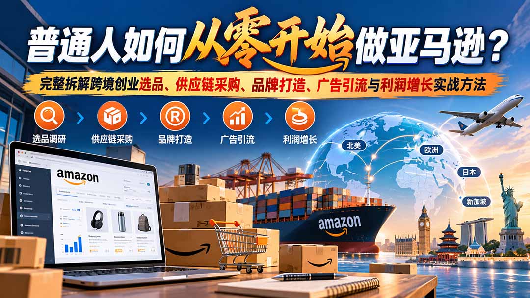普通人如何从零开始做亚马逊?完整拆解跨境创业选品、供应链采购、品牌打造、广告引流与利润增长实战方法-旺仔资源库