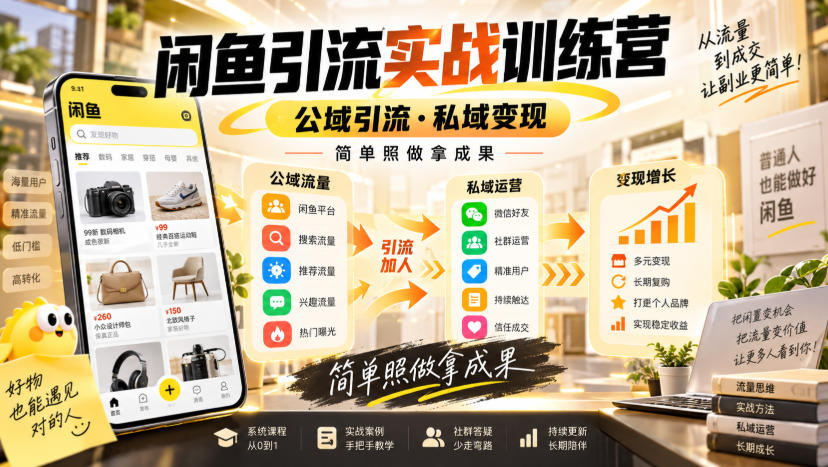 闲鱼引流实战训练营，公域引流·私域变现，简单照做拿成果-旺仔资源库
