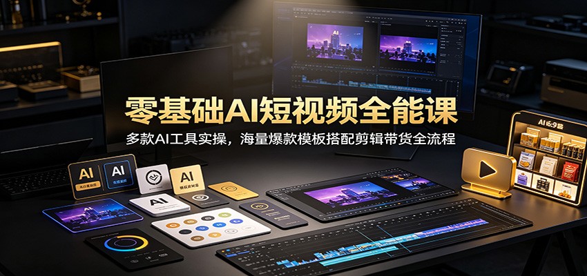 零基础AI短视频全能课:多款AI工具实操,海量爆款模板搭配剪辑带货全流程-旺仔资源库