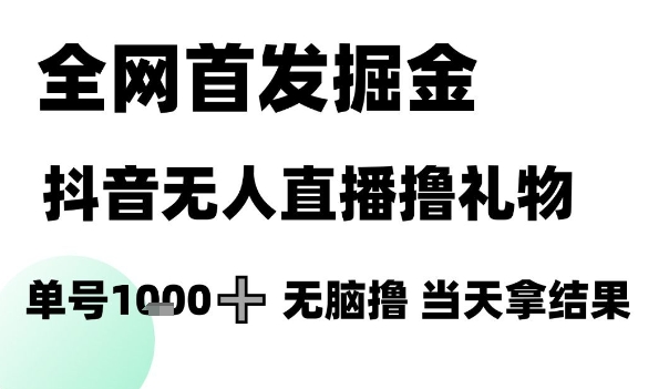 全网首发掘金抖音无人直播撸礼物，单号1k +无脑撸，当天拿结果【揭秘】-旺仔资源库