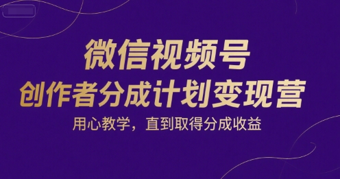 微信视频号创作者分成计划变现营，用心教学，直到取得分成收益-旺仔资源库