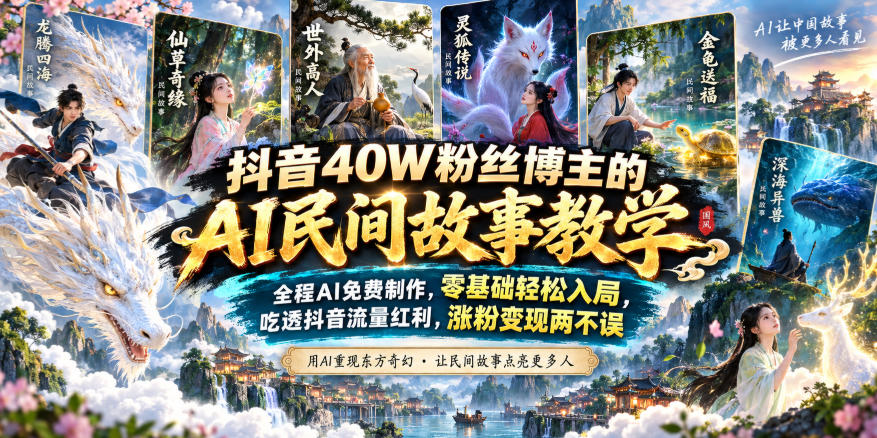 抖音40W粉丝博主的AI民间故事教学，全程AI免费制作，零基础轻松入局，吃透抖音流量红利，涨粉变现两不误-旺仔资源库