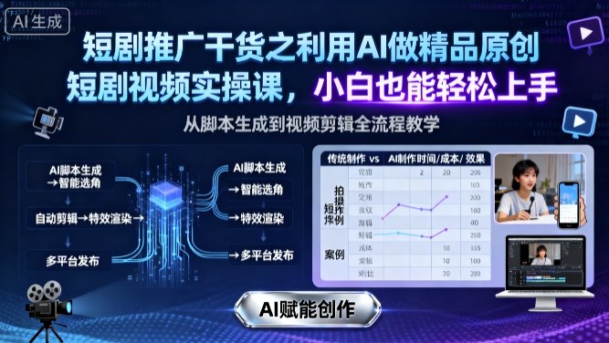 短剧推广干货之利用AI做精品原创短剧视频实操课，小白也能轻松上手-旺仔资源库