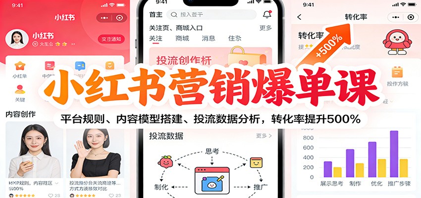 小红书营销爆单课:平台规则、内容模型搭建、投流数据分析,转化率提升500%-旺仔资源库