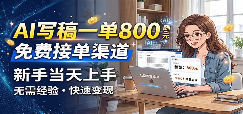 AI写稿一单800，免费接单渠道，一单一结几十到上千，新手当天上手-旺仔资源库