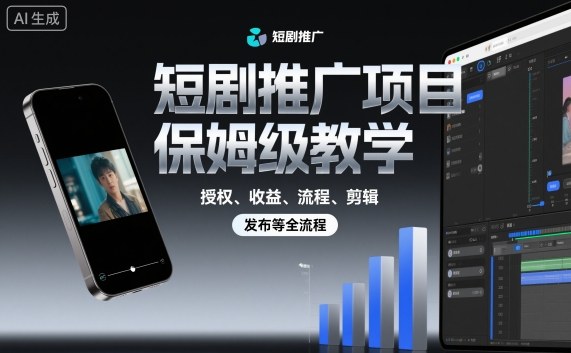 短剧推广项目保姆级教学，授权、收益、流程、剪辑，发布等全流程-旺仔资源库