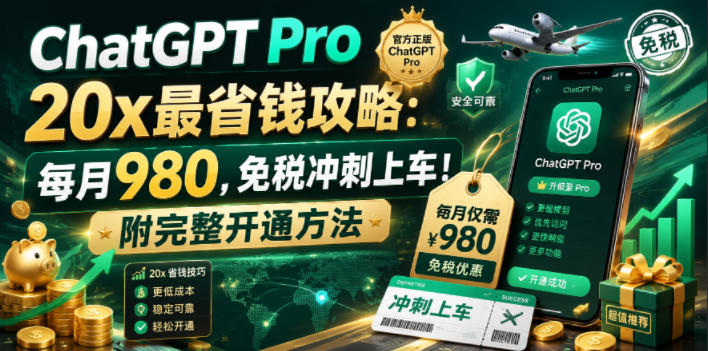 ChatGPT Pro 20x最省钱攻略:每月980,免税冲刺上车!附完整开通方法【文档】-旺仔资源库