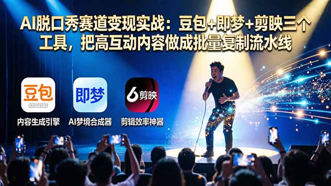 AI脱口秀赛道变现实战：豆包+即梦+剪映三个工具，把高互动内容做成批量复制流水线-旺仔资源库