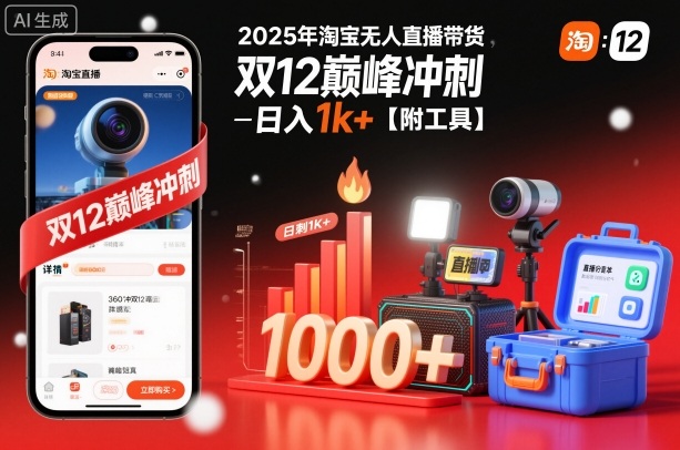 2025年淘宝无人直播带货，冲刺双12，日入1k+【附工具】【揭秘】-旺仔资源库