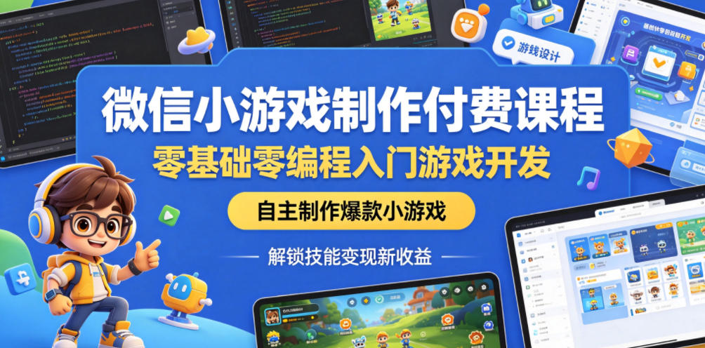 微信小游戏制作付费课程，零基础零编程入门游戏开发，自主制作爆款小游戏，解锁技能变现新收益-旺仔资源库