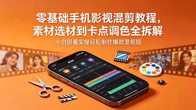 零基础手机影视混剪教程，素材选材到卡点调色全拆解，小白跟着实操轻松制作爆款混剪短片-旺仔资源库