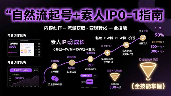 自然流起号+素人IP0-1指南，快速掌握内容创作-流量获取-变现转化-全技能-旺仔资源库