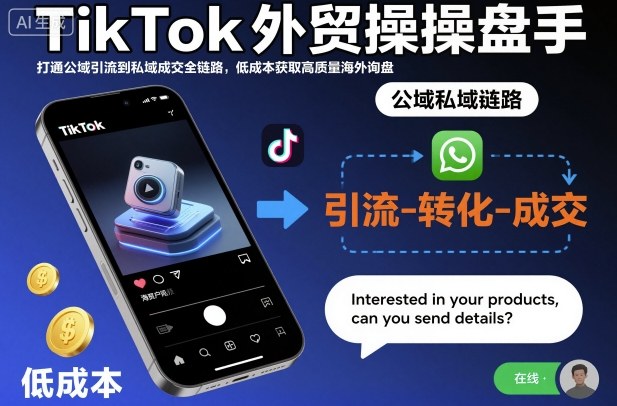 TikTok外贸操盘手，打通公域引流到私域成交全链路，低成本获取高质量海外询盘-旺仔资源库