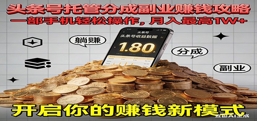 全程托管今日头条，一部手机就可以开干，最高躺赚1W+-旺仔资源库