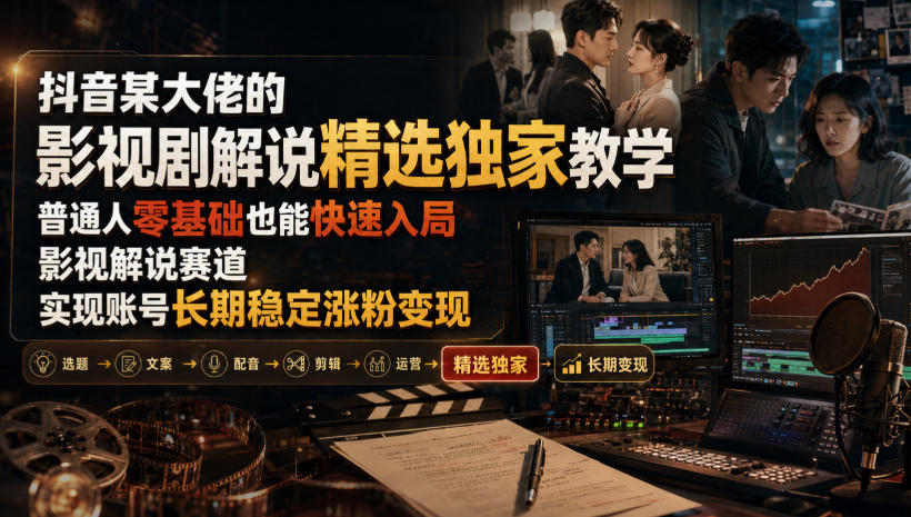 抖音某大佬的影视剧解说精选独家教学,普通人零基础也能快速入局影视解说赛道,实现账号长期稳定变现-旺仔资源库