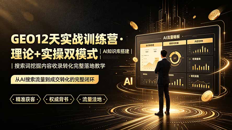 GEO12天实战训练营·理论+实操双模式|AI知识库搭建|搜索词挖掘内容收录转化完整落地教学-旺仔资源库