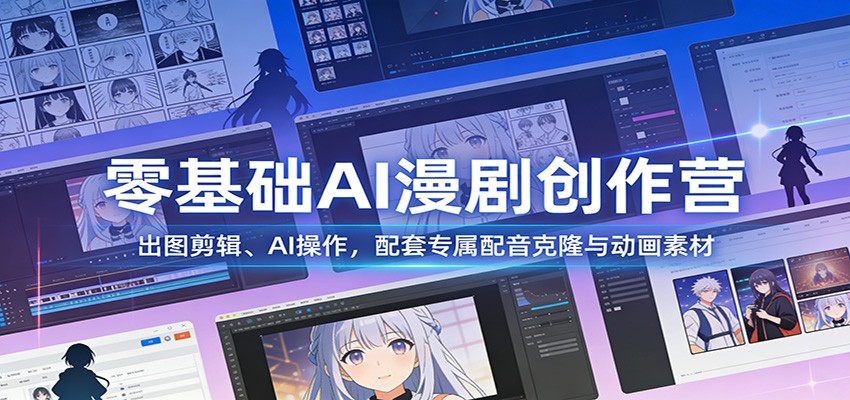 零基础AI漫剧创作营：出图剪辑、AI操作，配套专属配音克隆与动画素材-旺仔资源库