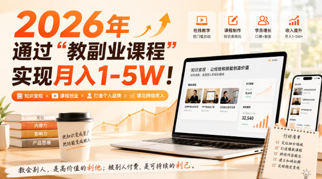 2026年通过“教副业课程”实现月入1-5W!毫无保留的全部教给你,长期稳定【揭秘】-旺仔资源库