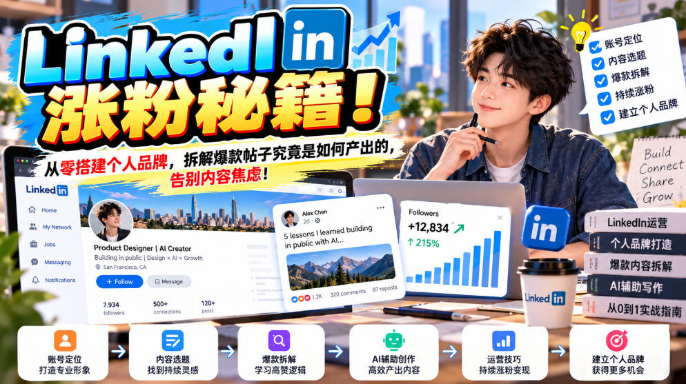 LinkedIn涨粉秘籍!从零搭建个人品牌,拆解爆款帖子究竟是如何产出的,告别内容焦虑!【原创双语字幕】-旺仔资源库