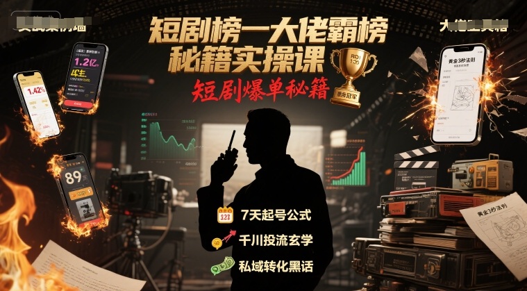 短剧榜一大佬霸榜秘籍实操课，短剧爆单秘籍-旺仔资源库