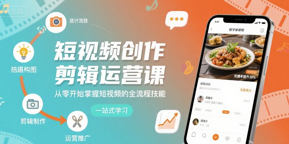 短视频创作剪辑运营课，从零开始掌握短视频的全流程技能-旺仔资源库