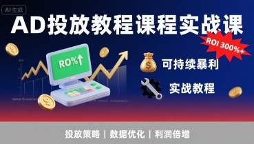 AD投放教程课程实战课，实现广告ROI300%+可持续暴利-旺仔资源库