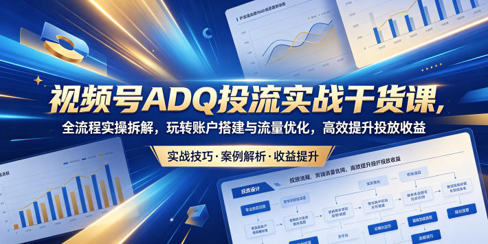 视频号ADQ投流实战干货课,全流程实操拆解,玩转账户搭建与流量优化,高效提升投放收益-旺仔资源库