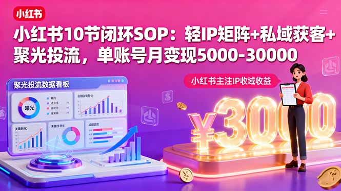 小红书10节闭环SOP：轻IP矩阵+私域获客+聚光投流，单账号月变现5000-30000-旺仔资源库
