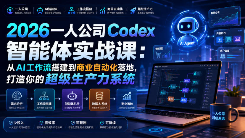 2026一人公司Codex智能体实战课:从AI工作流搭建到商业自动化落地,打造你的超级生产力系统-旺仔资源库