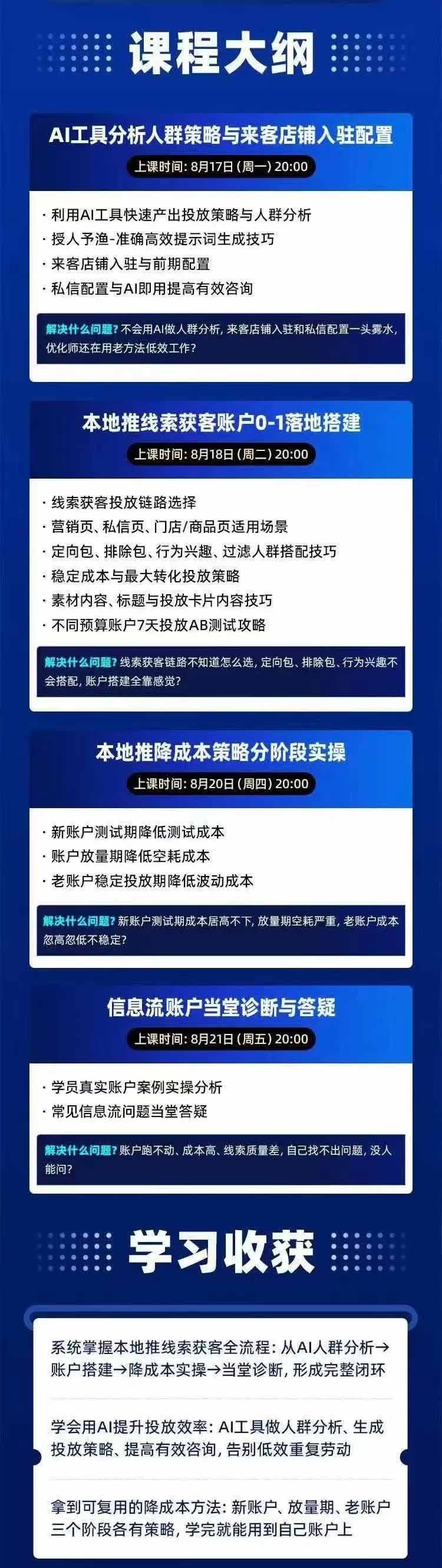 图片[2]-2026巨量AD本地推线索获客全流程实战课-33期：AI人群分析、账户搭建、7天测试、分阶段降本与投放优化-旺仔资源库