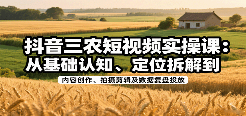 抖音三农短视频实操课：从基础认知、定位拆解到内容创作、拍摄剪辑及数据复盘投放-旺仔资源库