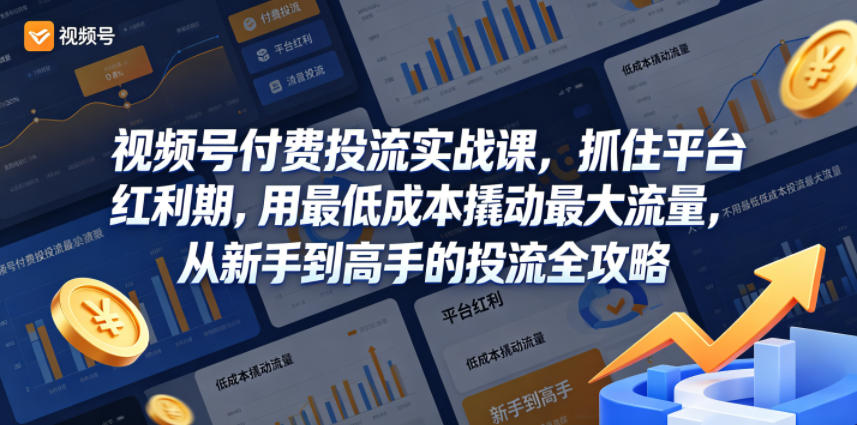 视频号付费投流实战课，抓住平台红利期，用最低成本撬动最大流量，从新手到高手的投流全攻略-旺仔资源库