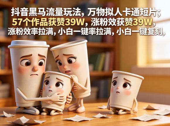 抖音黑马流量玩法,万物拟人卡通短片,57个作品获赞39W,涨粉效率拉满,小白一键复刻,保姆级拆解-旺仔资源库