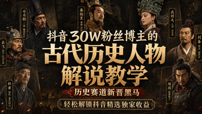 抖音30W粉丝博主的古代历史人物解说教学，历史赛道新晋黑马，轻松解锁抖音精选独家收益-旺仔资源库