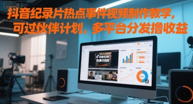 抖音纪录片热点事件视频制作教学，可过伙伴计划，多平台分发撸收益-旺仔资源库