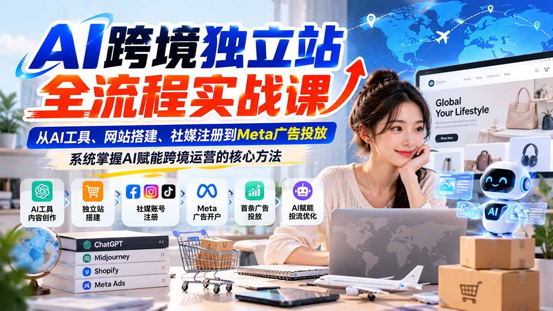 AI跨境独立站全流程实战课：从AI工具、网站搭建、社媒注册到Meta广告投放，系统掌握AI赋能跨境运营的核心方法-旺仔资源库