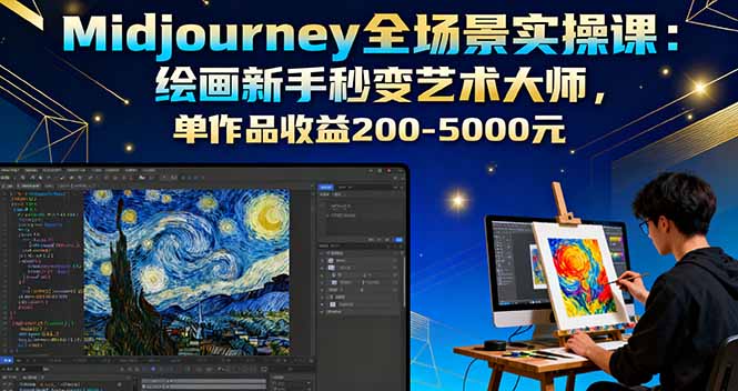 Midjourney全场景实操课：绘画新手秒变艺术大师，单作品收益200-5000元-旺仔资源库