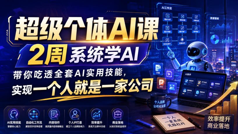 超级个体AI课,2周系统学AI,带你吃透全套AI实用技能,实现一个人就是一家公司-旺仔资源库